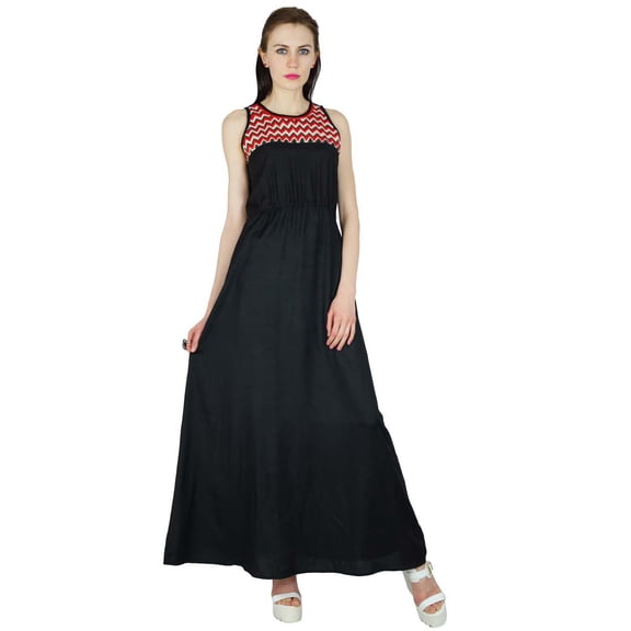 Bimba Women Long Maxi Dress Embroidered Neck Trendy Chic Clothing