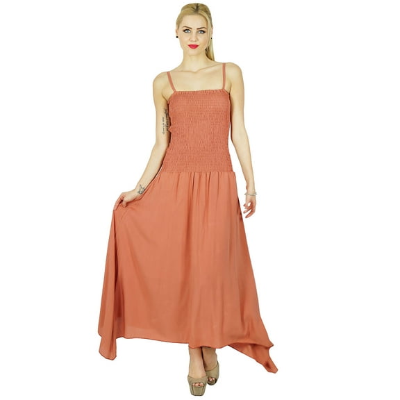 Bimba Women Long Maxi Dress Smocked Waist Top Spaghetti Casual Summer Dress