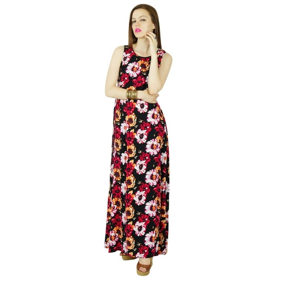 Bimba Women Long Maxi Floral Dress Sleeveless Chic Style Rayon Custom Gown