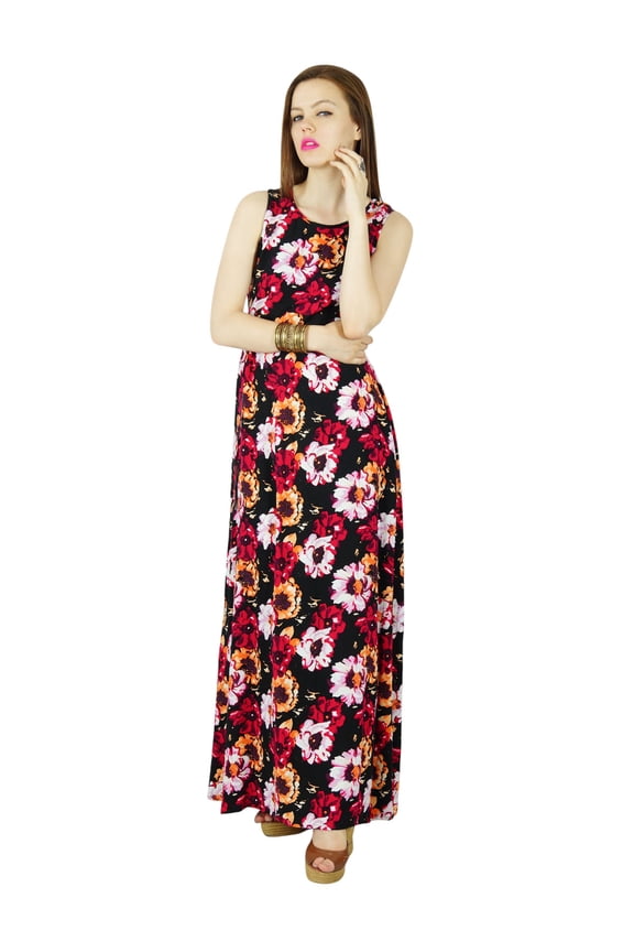 Women Long Maxi Floral Dress Sleeveless Chic Style Rayon Custom Gown
