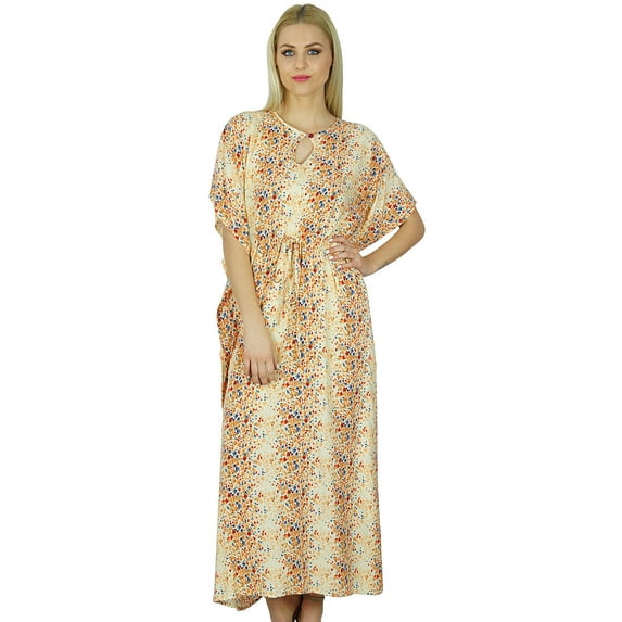 Bimba Women Long Maxi Kaftan White Rayon Caftan Floral Gown