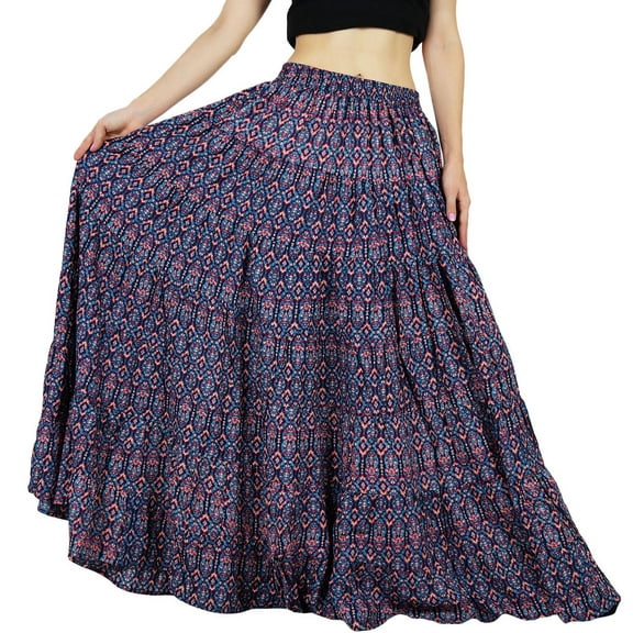 Bimba Women Long Maxi Printed Skirt Elastic Waist Flared Full Skirts