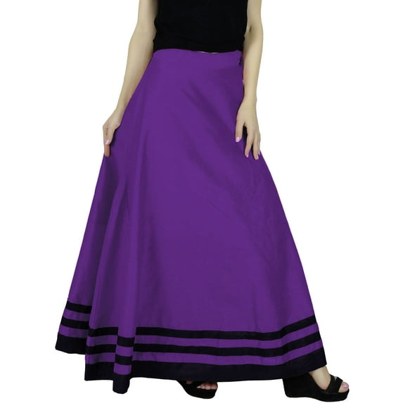 Bimba Women Long Maxi Skirt Faux Silk Boho Chic Skirts With Drawstring Waist