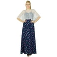 thumbnail image 1 of Bimba Women Long Maxi With Net Poncho Top Cape Dress Blue Rayon Chic Clothing, 1 of 5