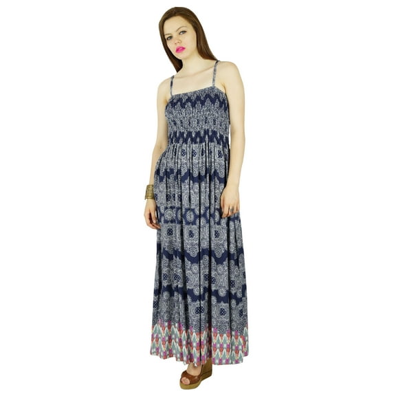 Bimba Women Long Rayon Flaired Maxi Dress With Smocked Bust Spaghetti Strap Custom Gown