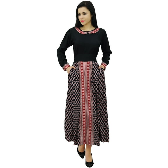 Bimba Women Long Retro Floral Maxi Dress With Belt Long Sleeve Dresses