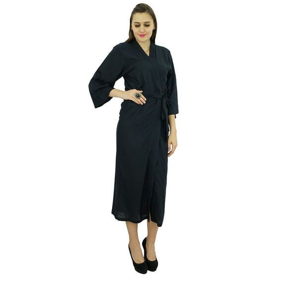 Bimba Women Long Solid Belt Robe Soft Modal Cotton Wrap Round Plain Bath Robe