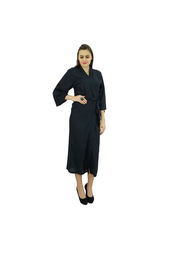 Women Long Solid Belt Robe Soft Modal Cotton Wrap Round Plain Bath Robe