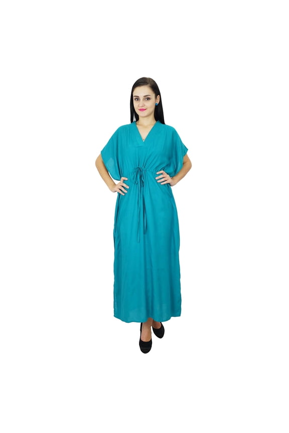 Women Long Solid Kaftan Soft Cotton Beach Cover Up Caftan Maxi