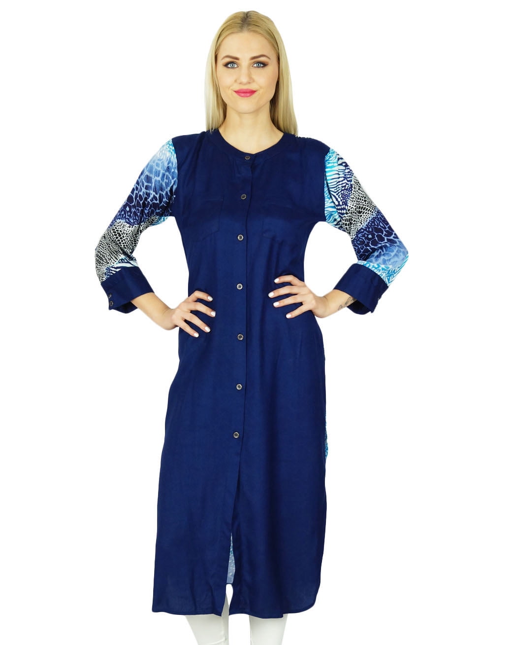 Bimba Women's Black Ethnic Kurti - Cotton Straight Kurta With 3/4 Sleeves, Indian Blouse Top