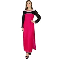 Bimba Women Long Straight Kurta Kurti Pink Georgette Long Sleeves Indian Blouse