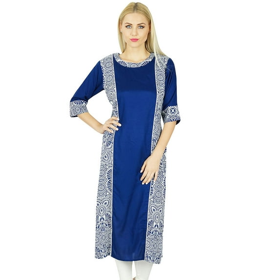 Bimba Women Long Straight Kurti Kurta 3/4 Sleeve Top Indian Ethnic Blouse