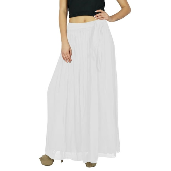 Bimba Women Long White Maxi Skirt Tulip Style Georgette Boho Bottoms-16