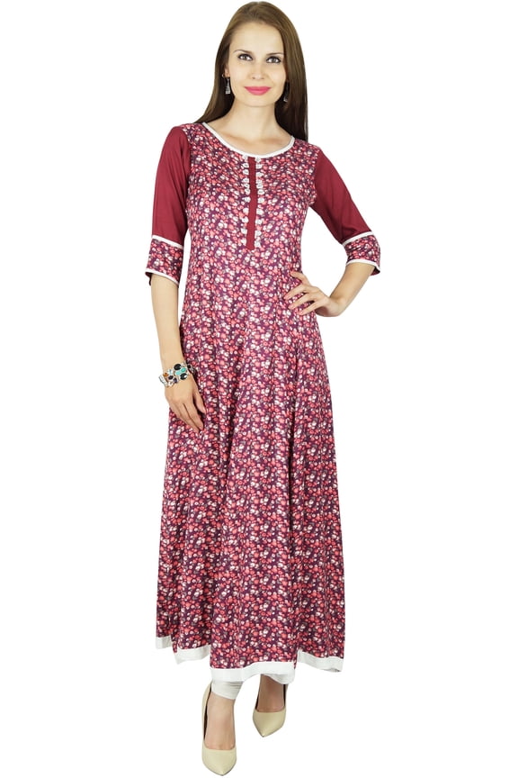 Women Maroon Anarkali Kurti Long Flaired Rayon Kurta Indian Ethnic Formal Blouse