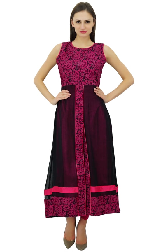 Women Maroon Cotton Anarkali Kurta Chic Style Kurti Long Formal Party Dress Indian Clothing