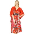 thumbnail image 1 of Bimba Women Mid Calf Cotton Kaftan Maxi Coverup Orange Kimono Sleeve Caftan, 1 of 8