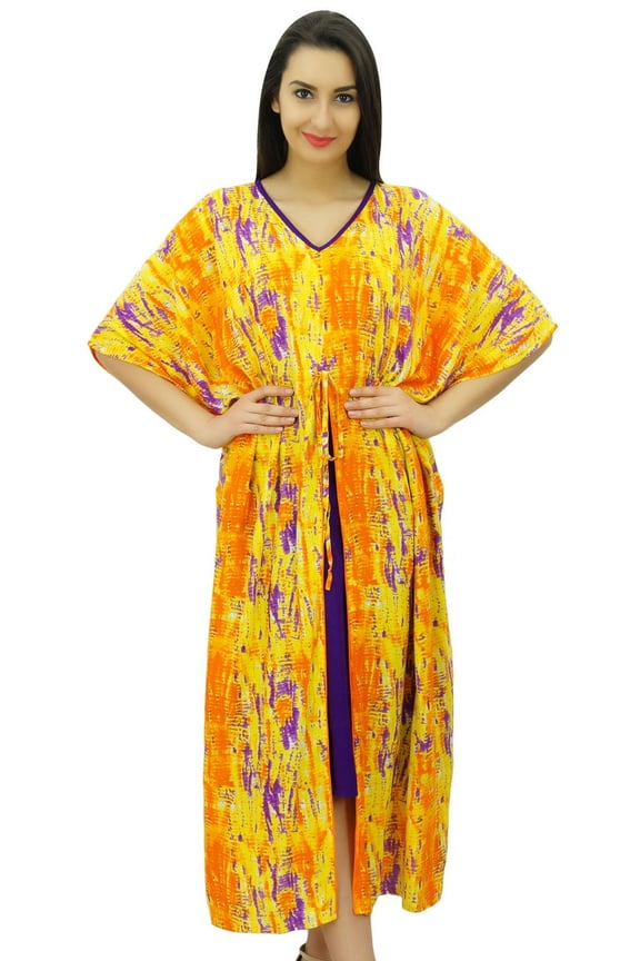 Women Mid Calf Cotton Kaftan Summer Wear Beach Coverup Green Caftan