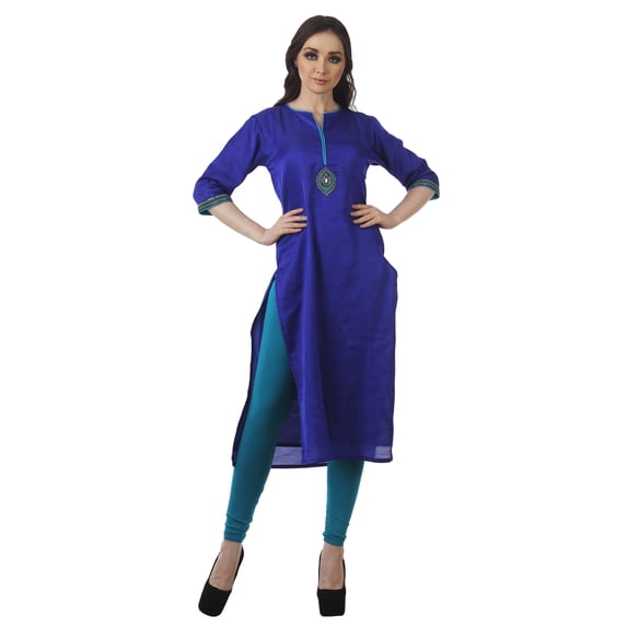 Bimba Women Orange Chic Style Tunic Indian straight Kurta Kurti With Hand-Beaded Work Top Blouse