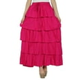 thumbnail image 1 of Bimba Women Pink Cotton Frill Skirt Long Flaired Elastic Waist Maxi Bottoms, 1 of 7