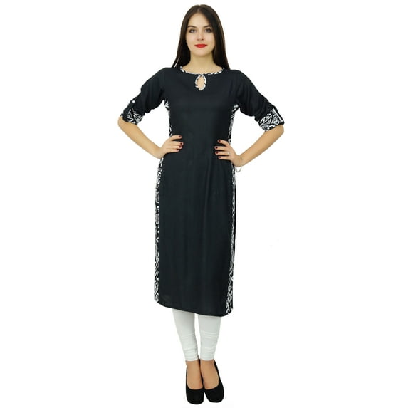 Bimba Women Plain Black Kurta Straight Rayon Kurti Casual Wear Chic Tunic