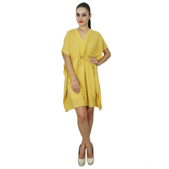 Bimba Women Plain Kaftan Dress Beach Cover Up Cotton Solid Caftan
