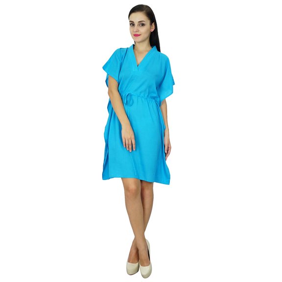 Bimba Women Plain Kaftan Dress Beach Cover Up Cotton Solid Caftan