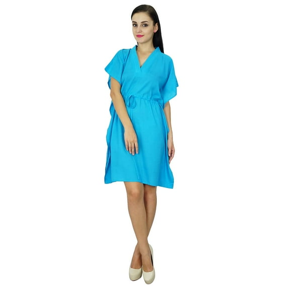 Bimba Women Plain Kaftan Dress Beach Cover Up Cotton Solid Caftan