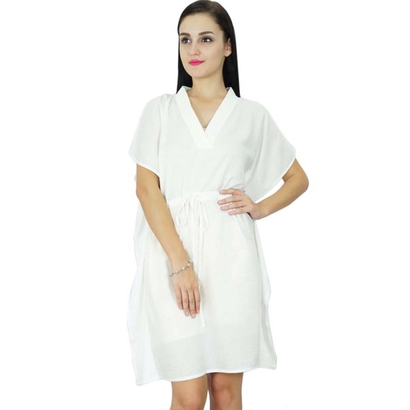 Bimba Women Plain Kaftan Dress Beach Cover Up Cotton Solid Caftan
