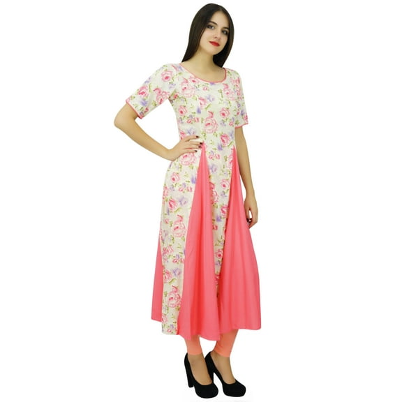 Bimba Women Print Cotton Kurti Designer Dress Short Sleeve Ladies Anarkali Kurta