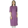 thumbnail image 1 of Bimba Women Printed Purple Kurta Kurti 3/4 Sleeve Long Tunic Indianclothing, 1 of 1