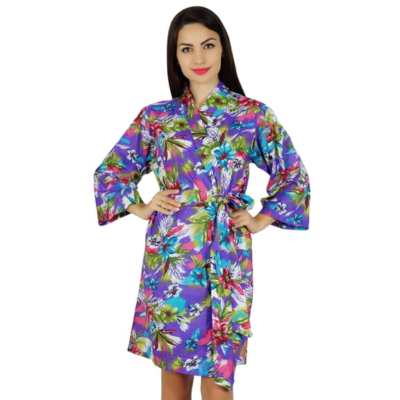 Bimba Women Printed Short Cotton Robe Bride Bridesmaid Getting Ready Coverup