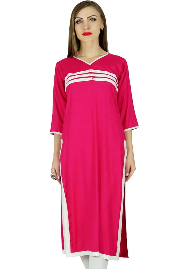 Women Rayon Kurta Kurti 3/4 Sleeve Indian Casual Clothing Long Blouse