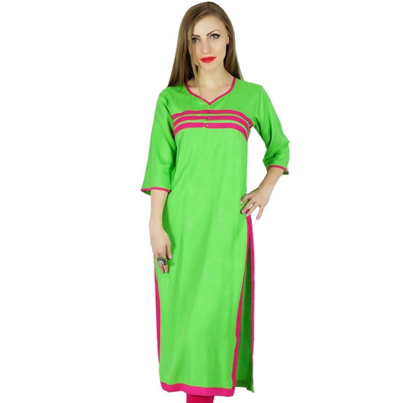 Bimba Women Rayon Kurta Kurti 3/4 Sleeve Indian Casual Clothing Long Blouse