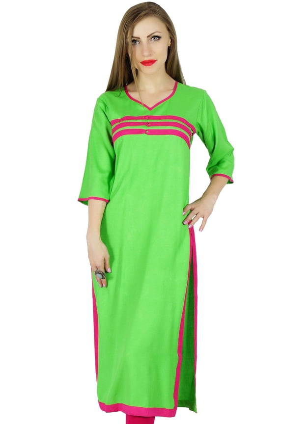 Women Rayon Kurta Kurti 3/4 Sleeve Indian Casual Clothing Long Blouse