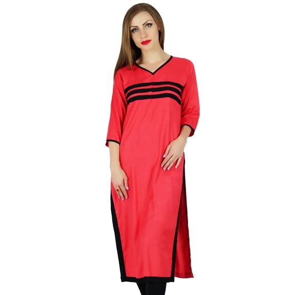 Bimba Women Rayon Kurta Kurti 3/4 Sleeve Indian Casual Clothing Long Blouse