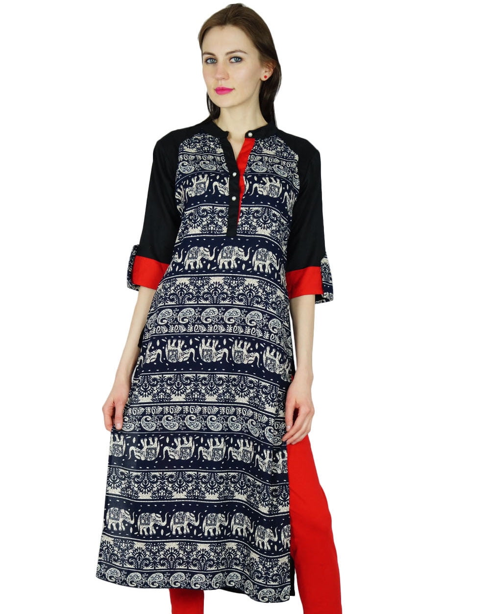 Bimba Women Rayon Kurta Short Kurti With Sleeve Blackformal Ethnic Blouse Walmart Com