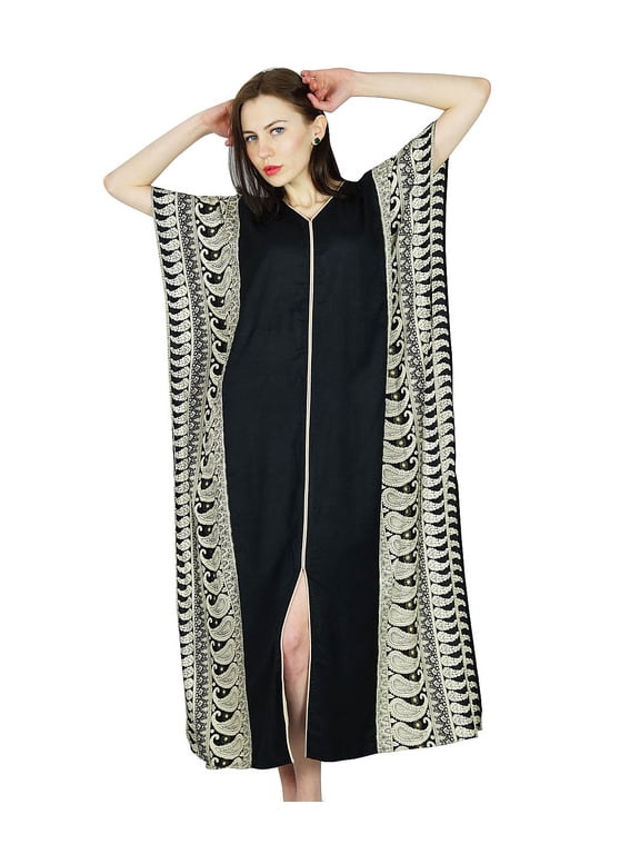 Women Rayon Long Kaftan Black Caftan Maxi Gown Coverup Top