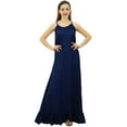 thumbnail image 1 of Bimba Women Rayon Night Gown Navy Blue Full Length Long Maxi Spaghetti Strap Sleep Dress-20, 1 of 7