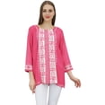 thumbnail image 1 of Bimba Women Rayon Pink Summer Tunic Long Sleeve Embroidery Casual Loose Top-4, 1 of 5