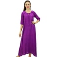 thumbnail image 1 of Bimba Women Rayon Purple Night Gown 3/4 Sleeve Long Maxi Night Dress-4, 1 of 9