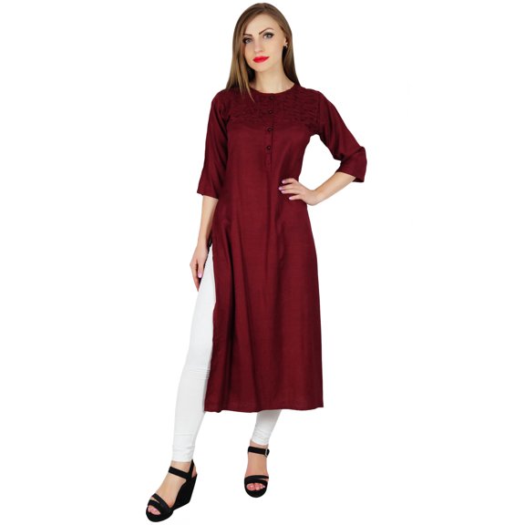 Bimba Women Rayon Straight Kurta Kurti 3/4 Sleeve Casual Summer Blouse