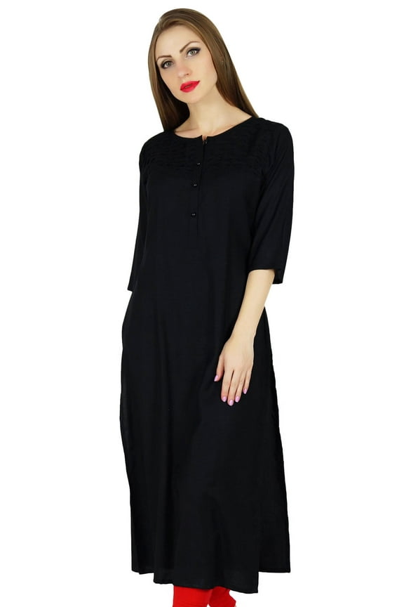Women Rayon Straight Kurta Kurti 3/4 Sleeve Casual Summer Blouse