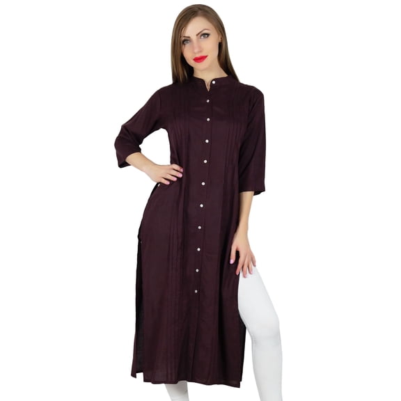 Bimba Women Rayon Straight Kurta Kurti 3/4 Sleeve Formal Blouse Summer Clothing