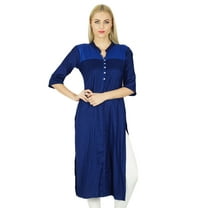 Bimba Women Rayon custom Blue Straight Kurta Kurti Pintex Blouse Indian Ethnic Top