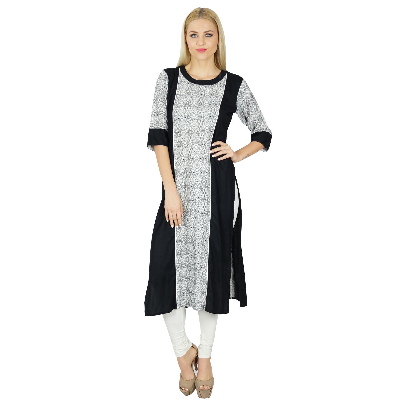 Bimba Women's Cotton Sleeveless Kurti - Straight Cut, Floral Print, Ethnic Blouse, 46" Length