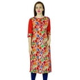 thumbnail image 1 of Bimba Women Red Printed Blouse Cotton Kurta Kurti Indian Clothing 3/4 Sleeve, 1 of 1