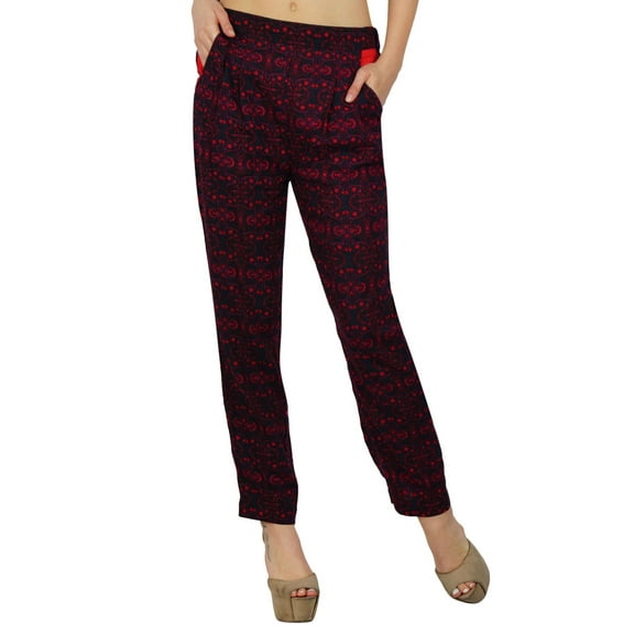 Bimba Women Red Printed Trouser Casual Pants With Pocket Boho Clothing