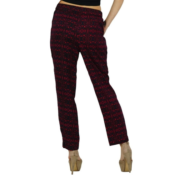 Bimba Women Red Printed Trouser Casual Pants With Pocket Boho Clothing