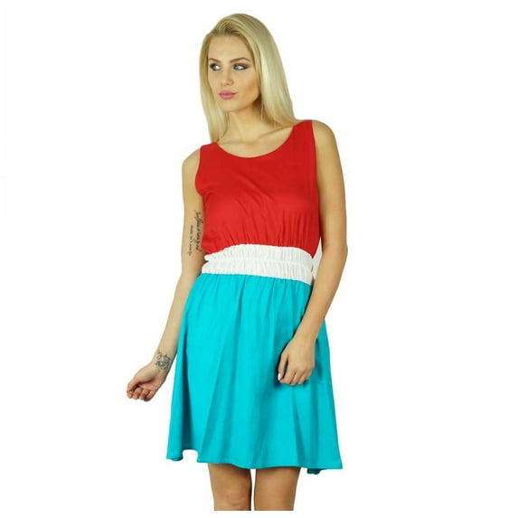 Bimba Women Shift Dress Sporty Knee Length Rayon Casual Clothing With Smocked Waist