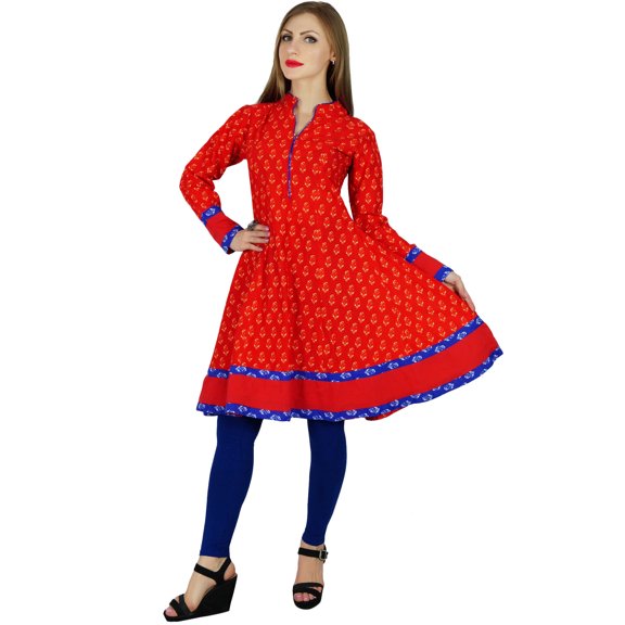 Bimba Women Short Anarkali Kurti Long Sleeve Flaired Tunic Indian Ethnic Blouse